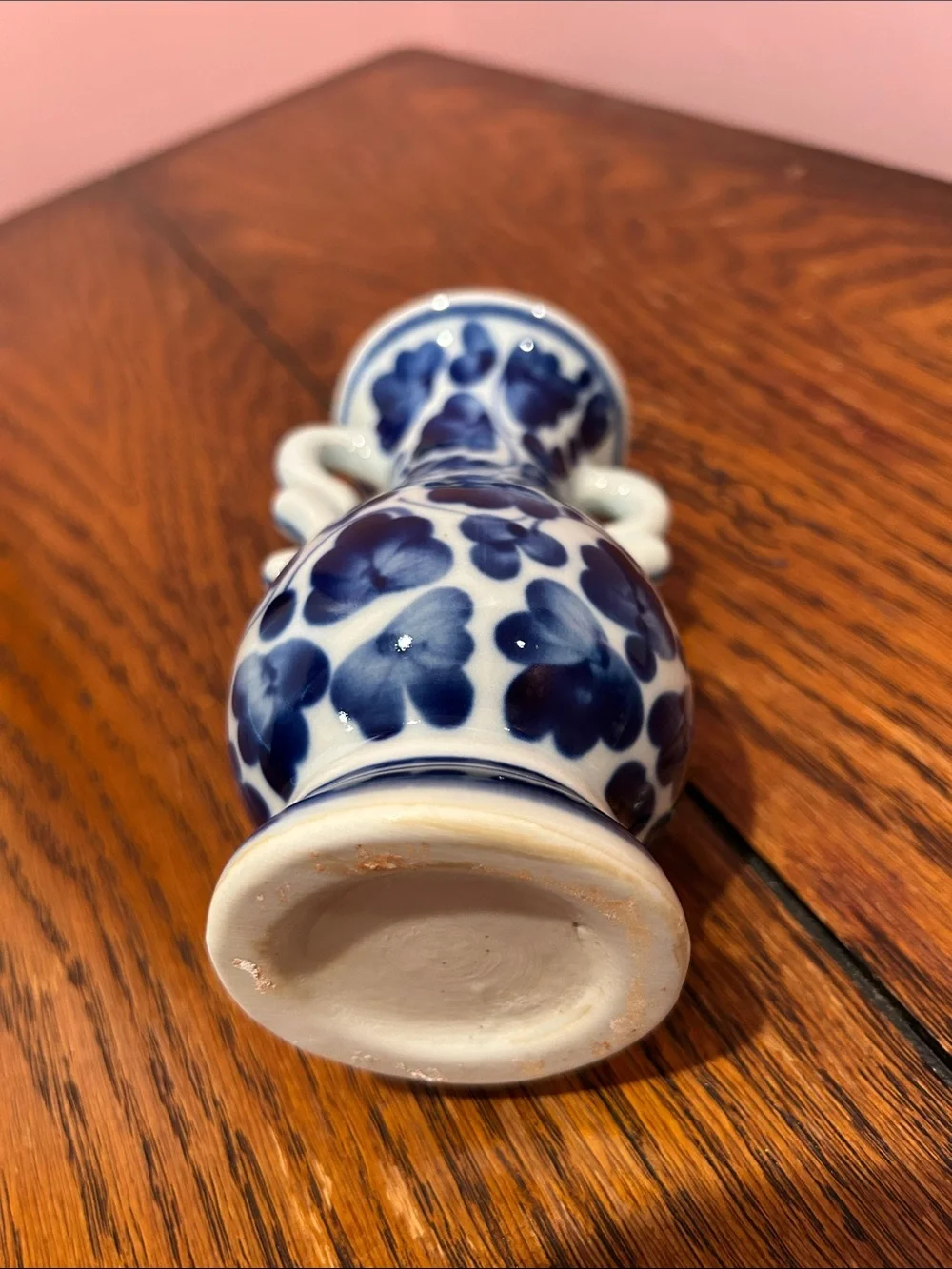 Blue and White Ceramic Mini Vase with Double Handles